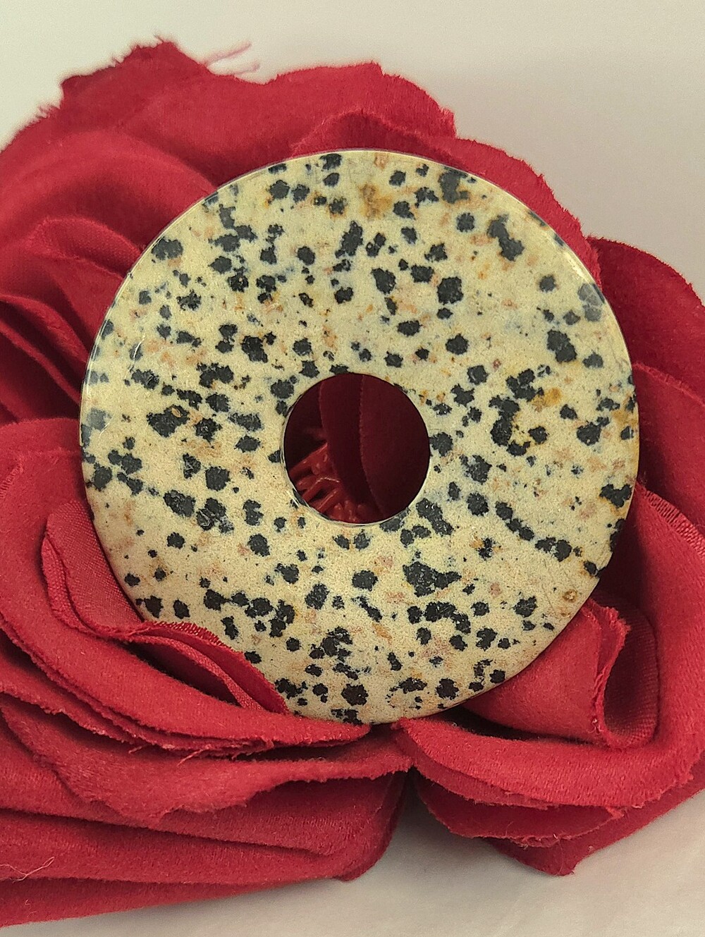 Dalmatian Jasper Stone Donut Pendant 2" Genuine Stone Pendant